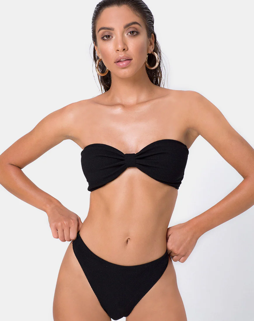 Samara Bikini Top in Crinkle Rib Black - Awmao