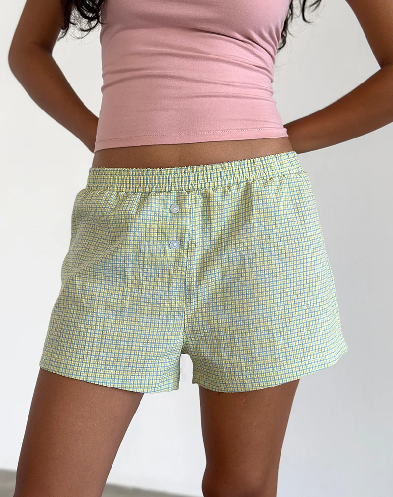 Voir Short in Poplin Gingham Yellow and Blue - Awmao