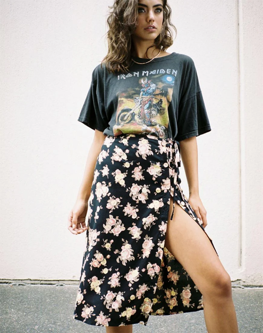 Gamaris Midi Skirt in Antique Rose Black - Awmao