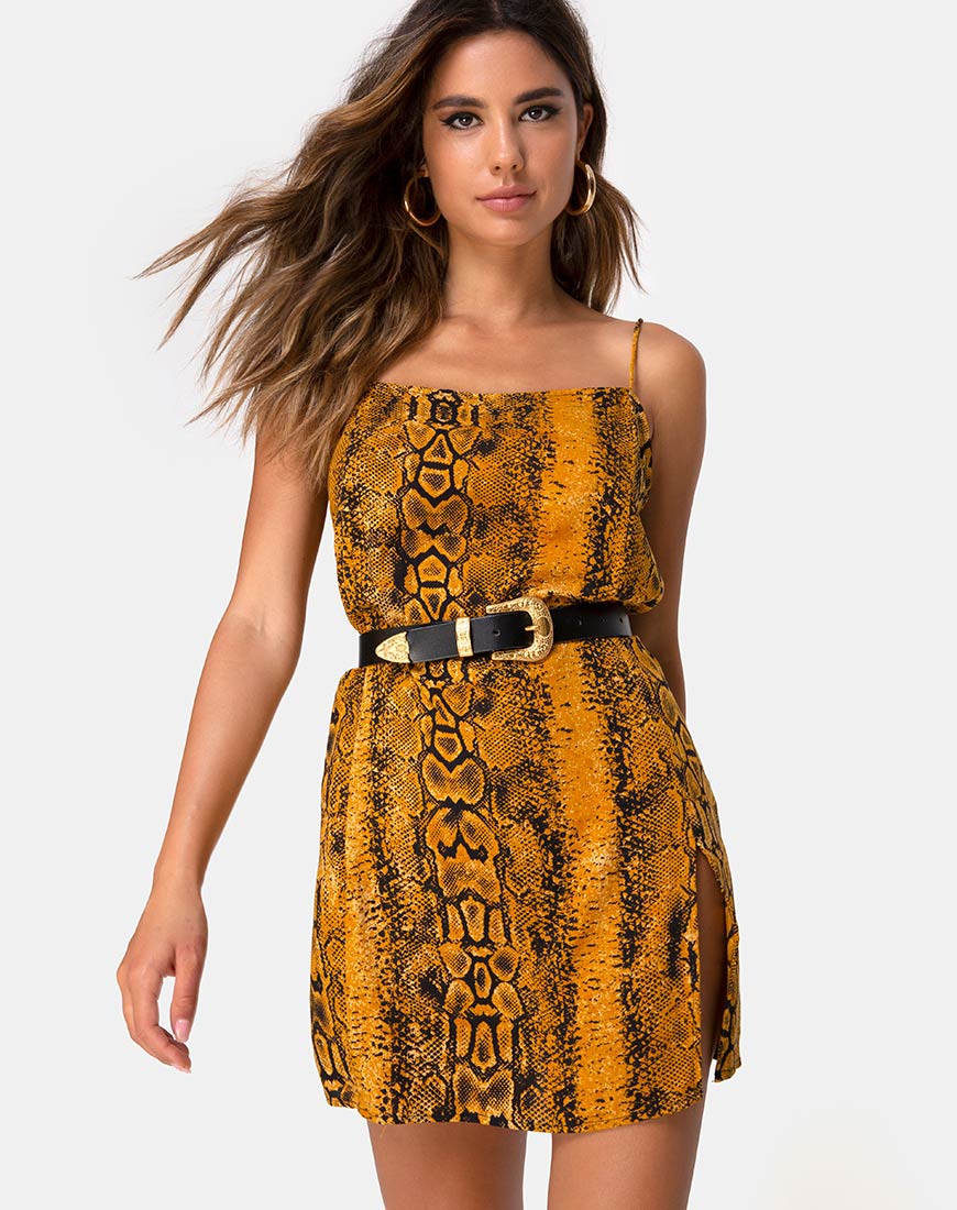 Datista Slip Dress in Snake Mustard - Awmao
