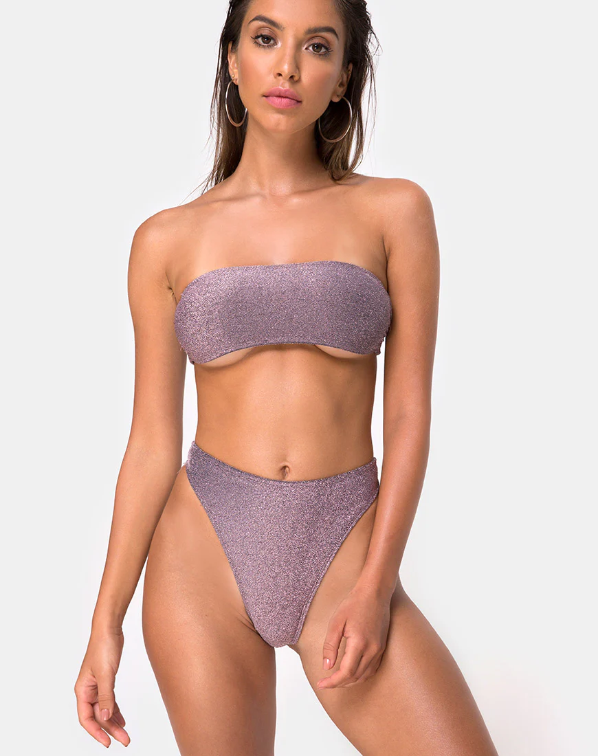Izarla Bikini Tube Top in Gunmetal Glitter - Awmao