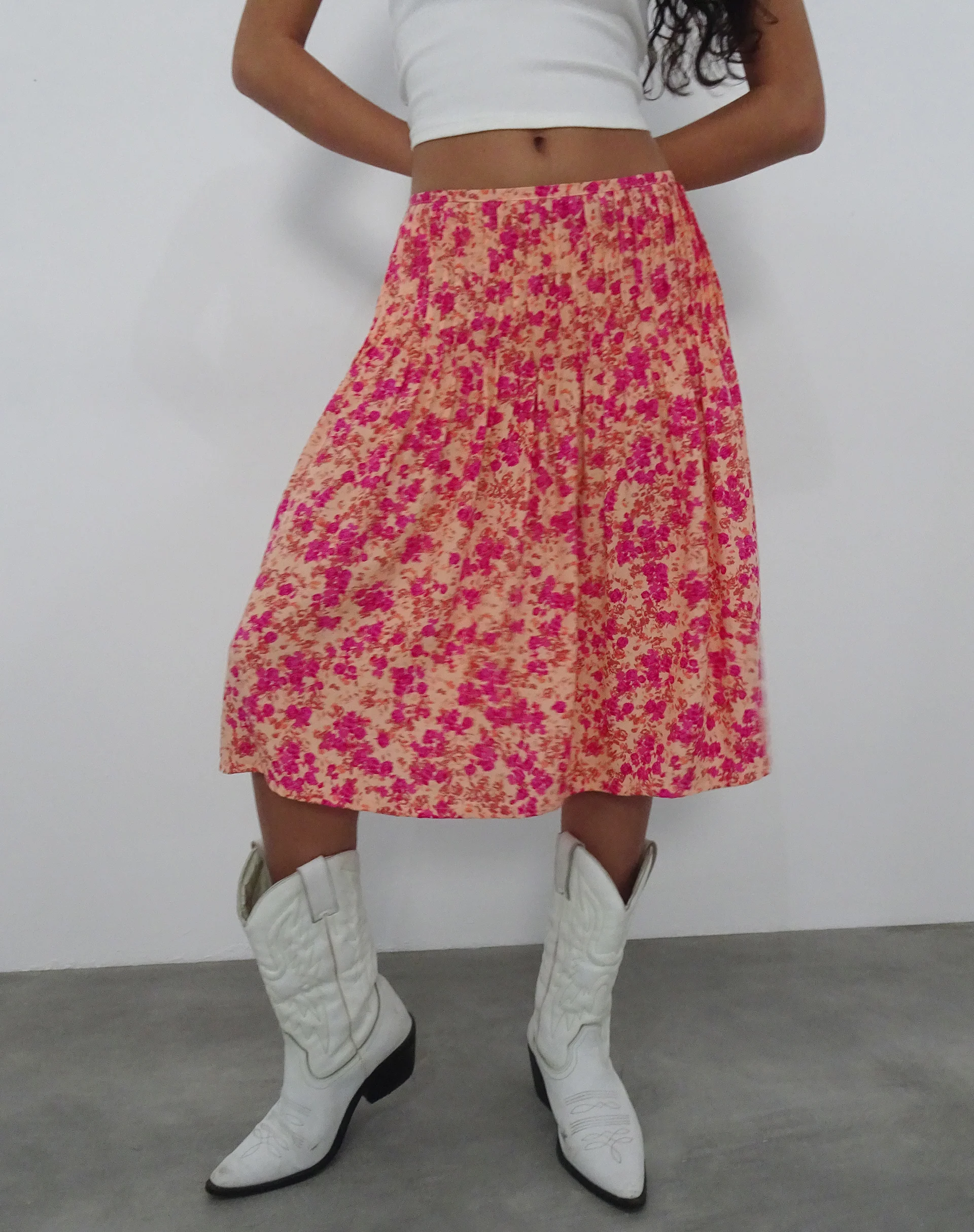 Asada Midi Skirt in Dark Wild Flower Cantaloupe - Awmao