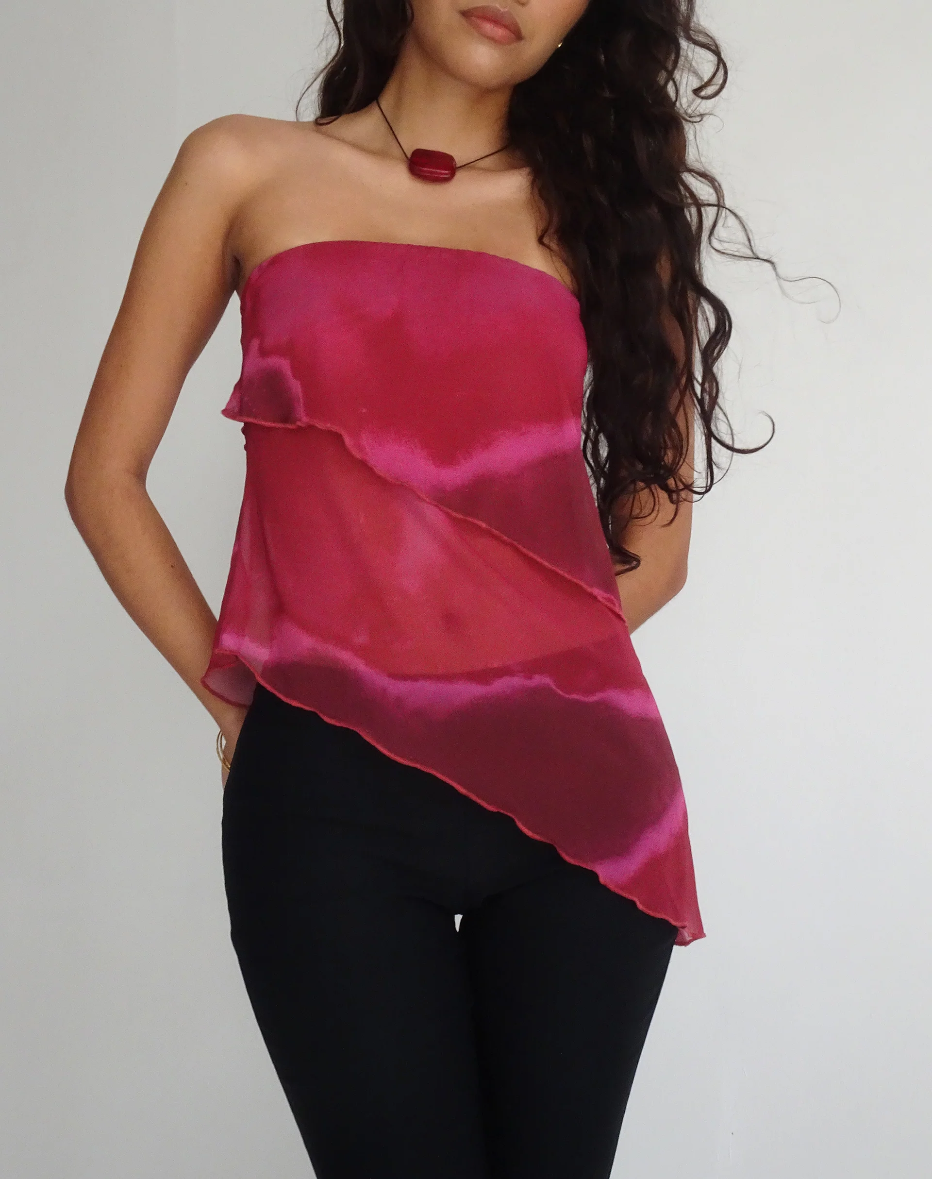 Joyce Longline Waterfall Tube Top in Plum Watercolour - Awmao