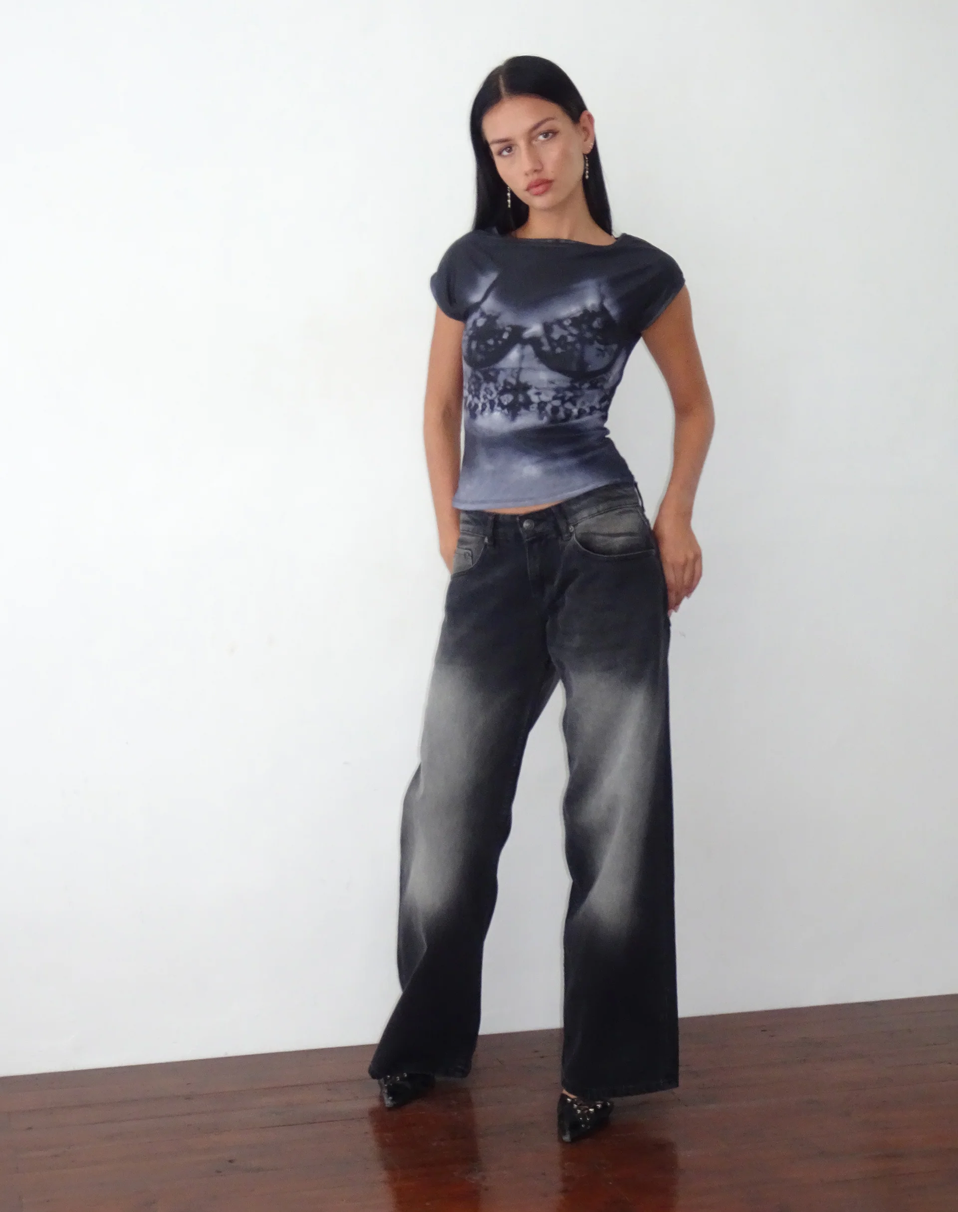 Nova Top with Lace Scan Motif in Black - Awmao