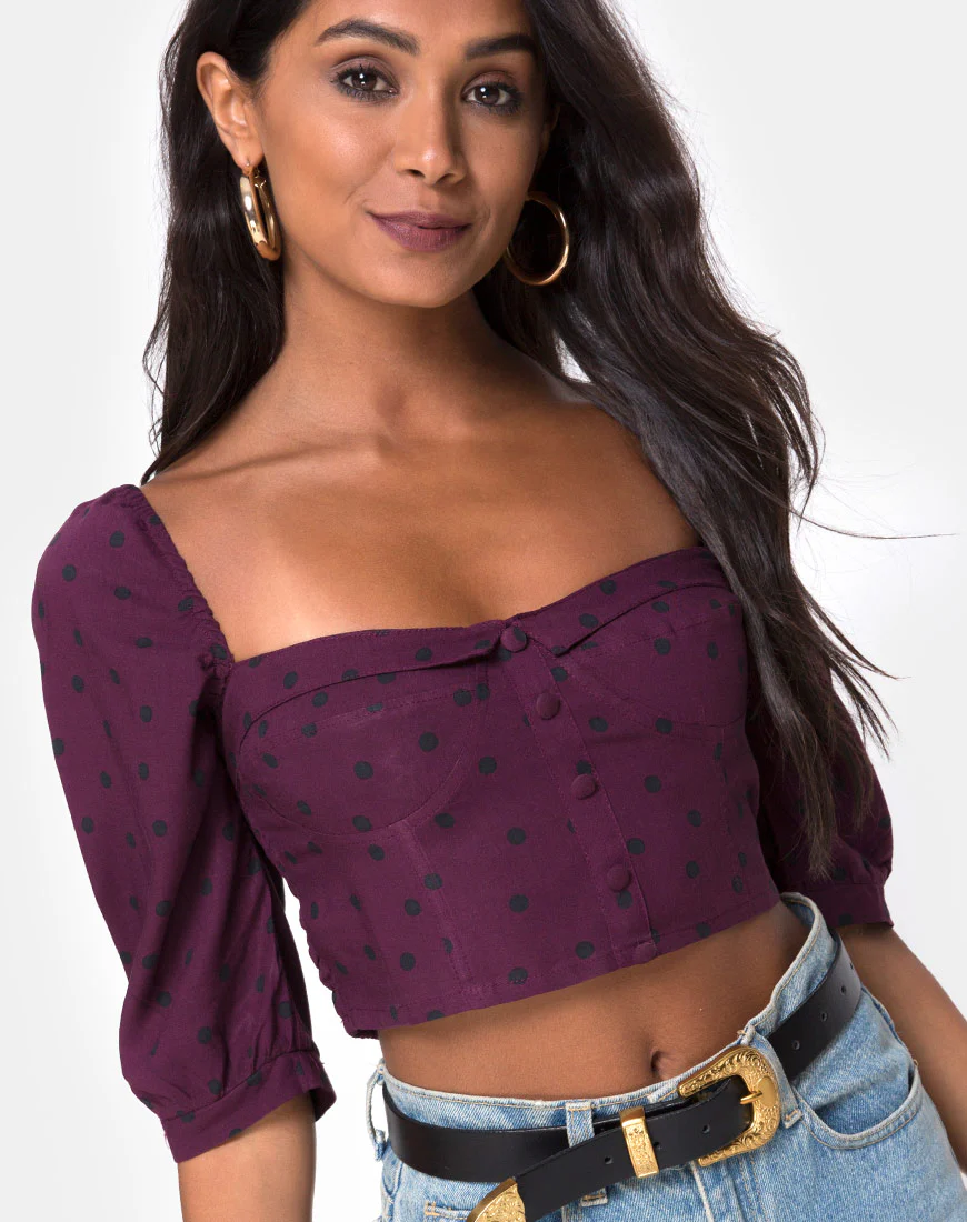 Flory Top in Skater Polka Wine - Awmao