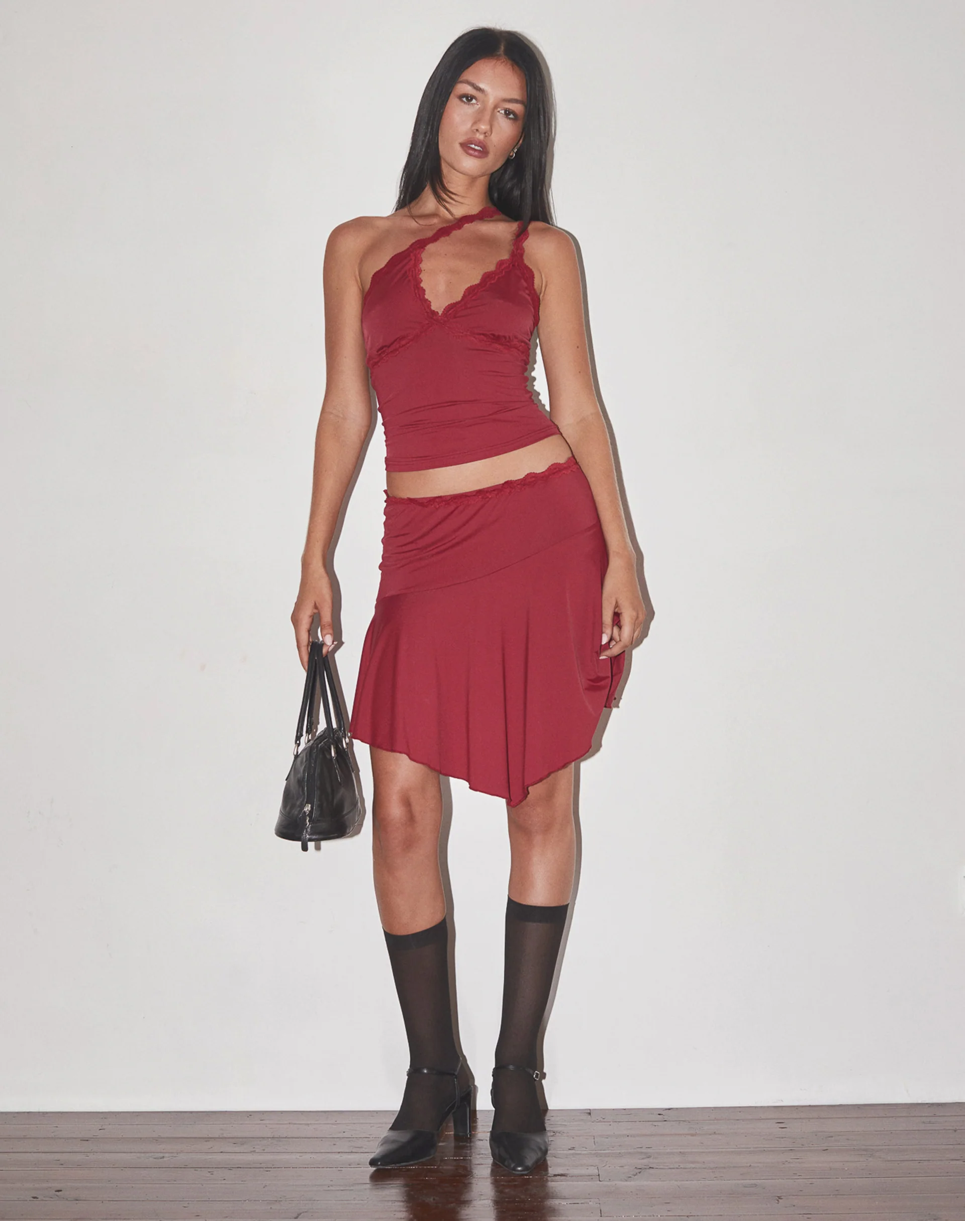 Carolina One Shoulder Top in Dark Cherry - Awmao