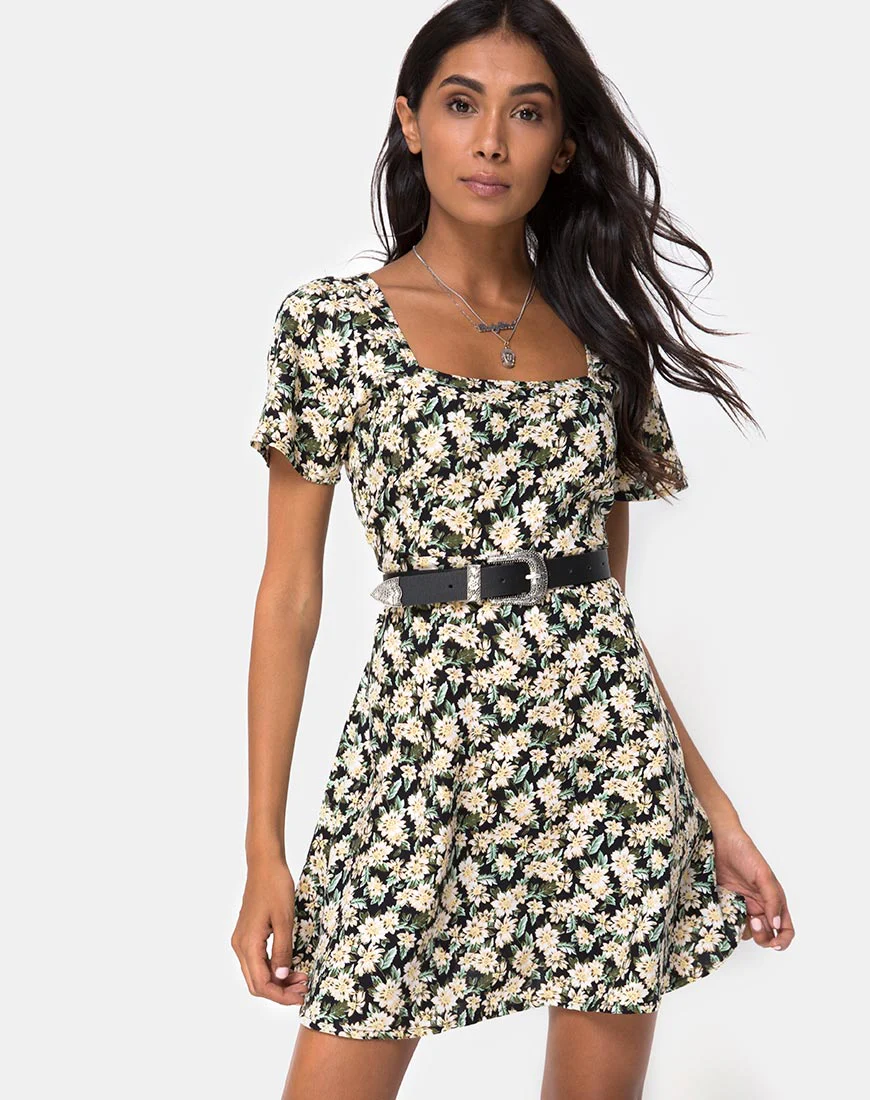 Peky Skater Dress in Aster Black - Awmao