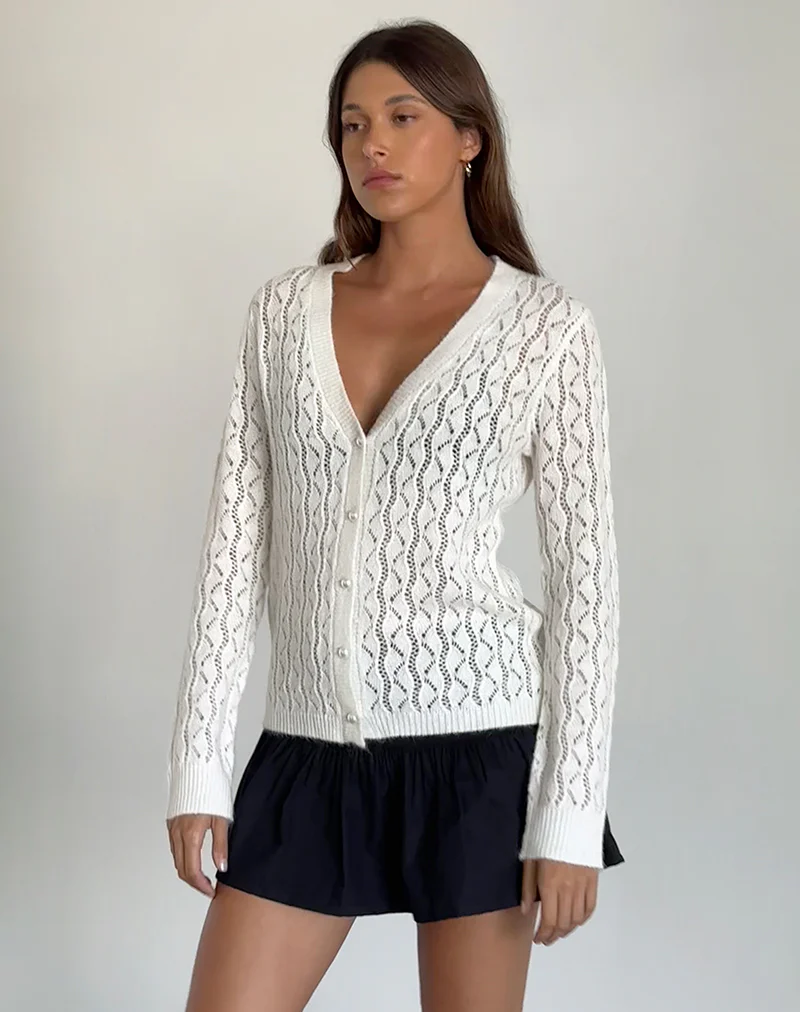 Ricani Open Knit Cardigan in Ivory - Awmao