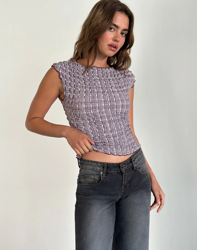 Nova Top in Bubble Gingham Brown - Awmao