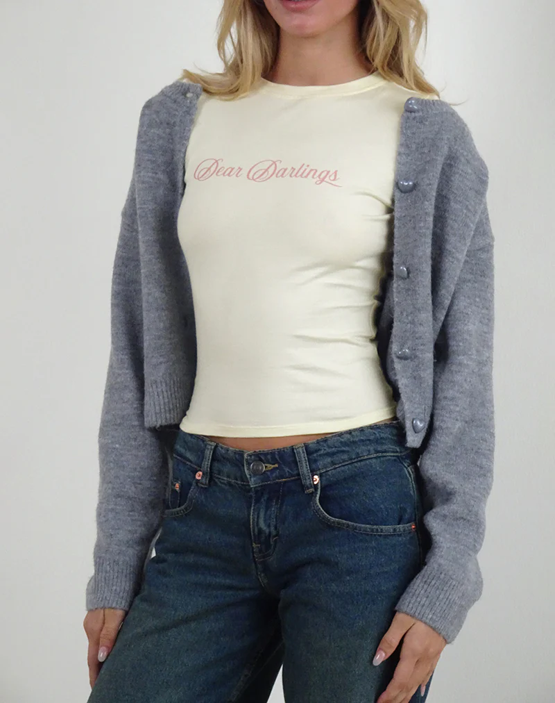 Sutin Tee in Buttermilk with Dear Darlings Print - Awmao