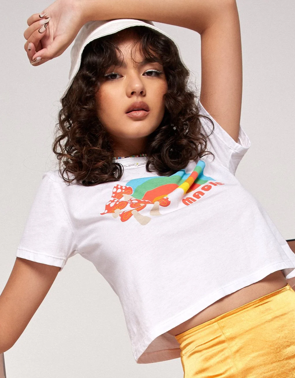Shrunk Tee in White Magic Rainbow Mushroom - Awmao