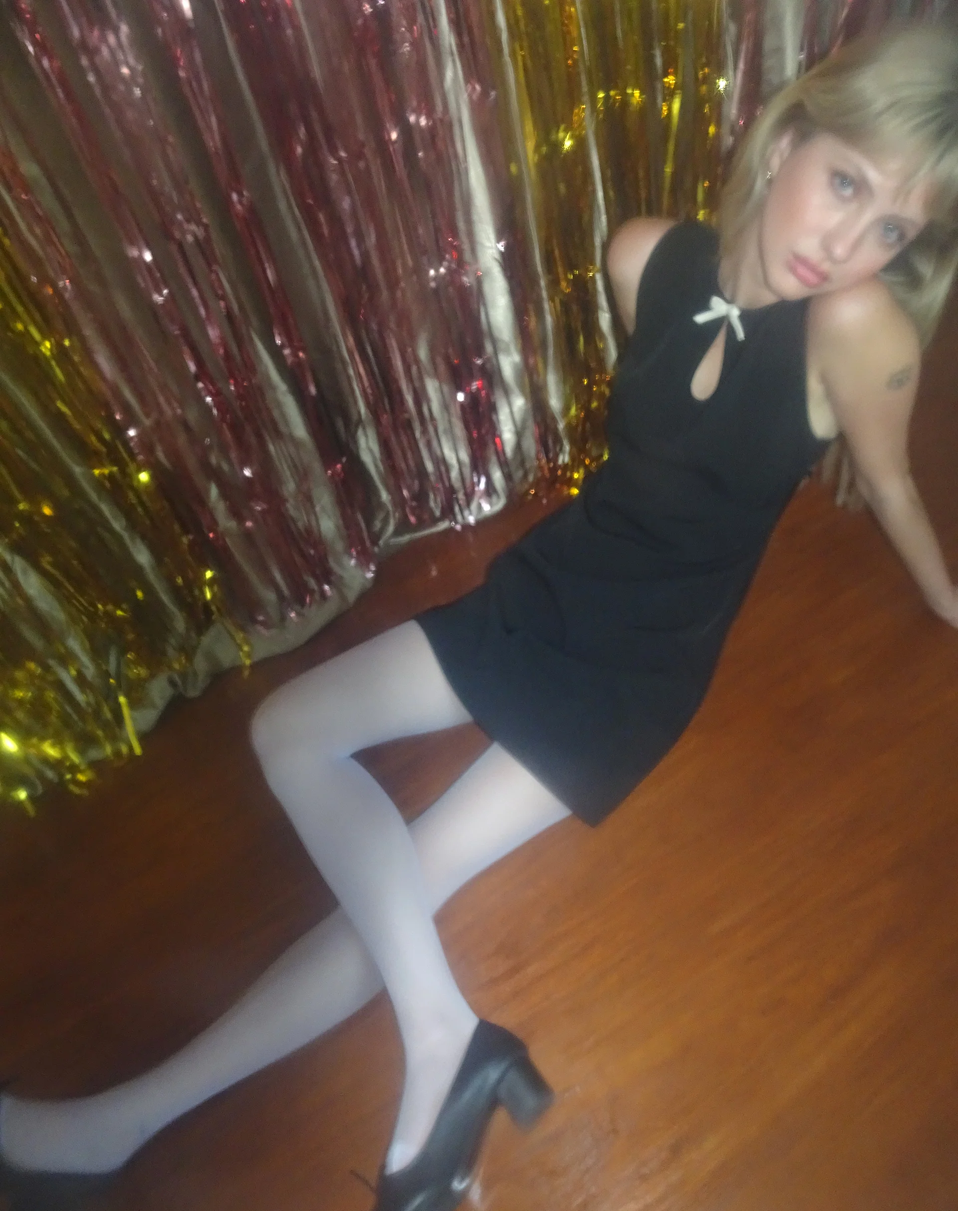Bibidia Mini Dress in Black with Cream Bow - Awmao