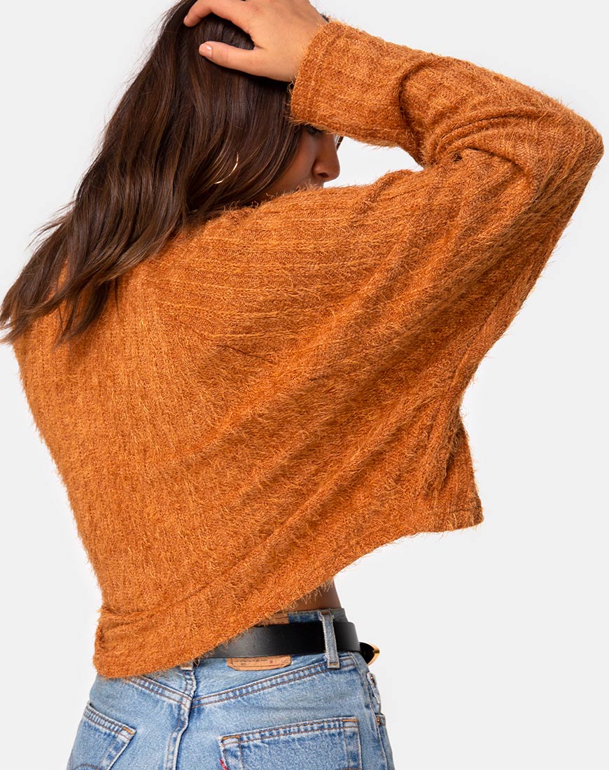Evie Cropped Sweatshirt in Rust Knit - Awmao