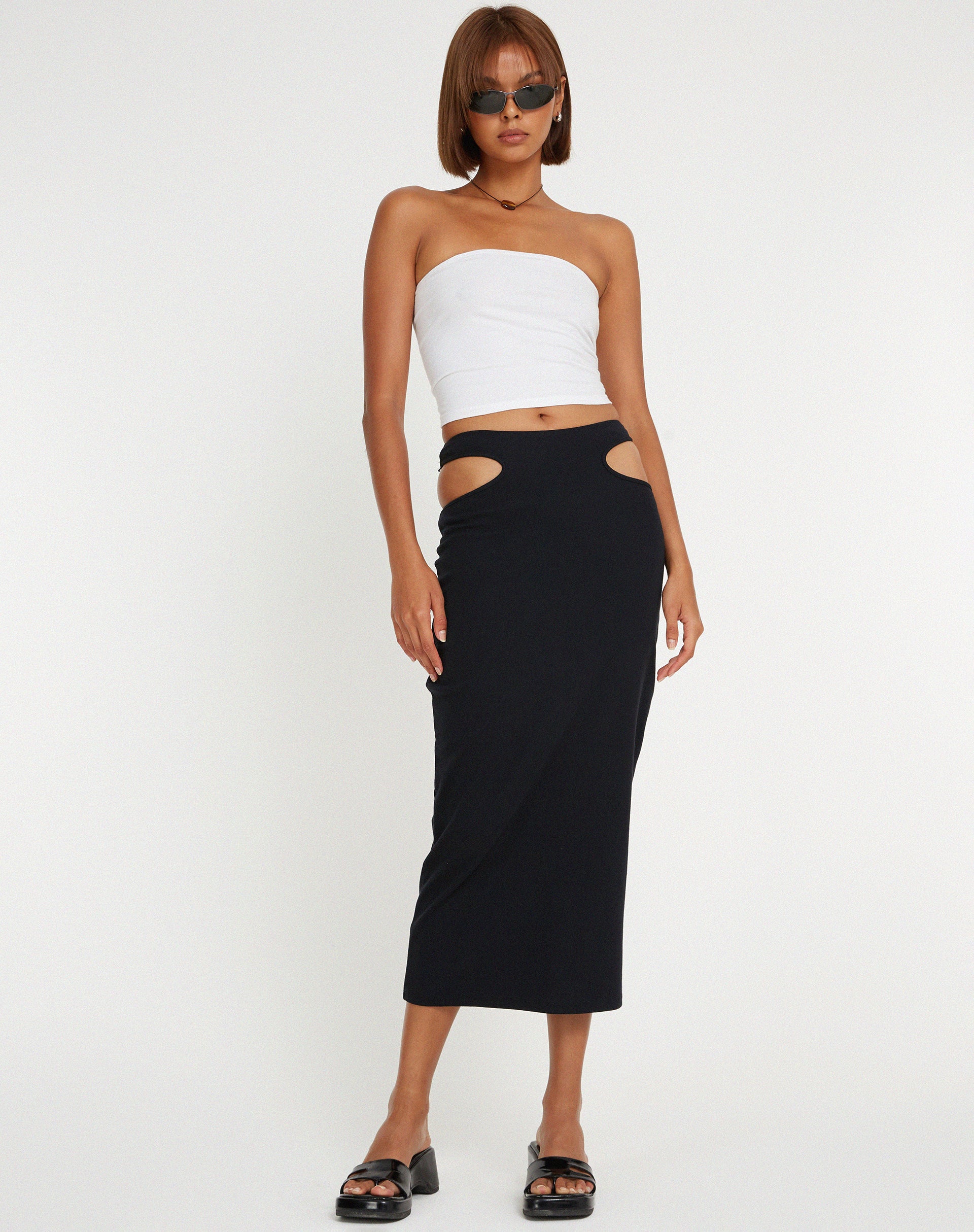 Steira Midi Skirt in Black - Awmao
