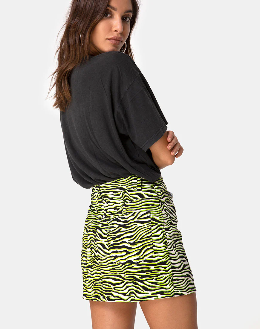 Mini Broomy Skirt in Zebra Fluro Green - Awmao