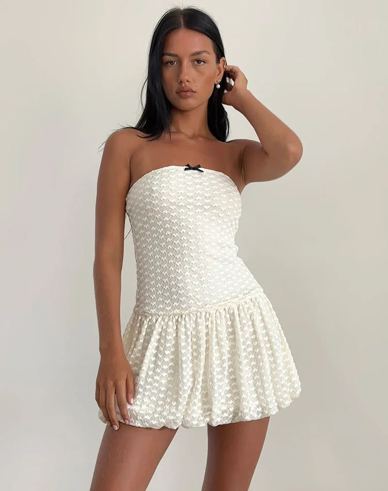 Cryolan Bandeau Mini Dress in Ivory Heart Lace - Awmao