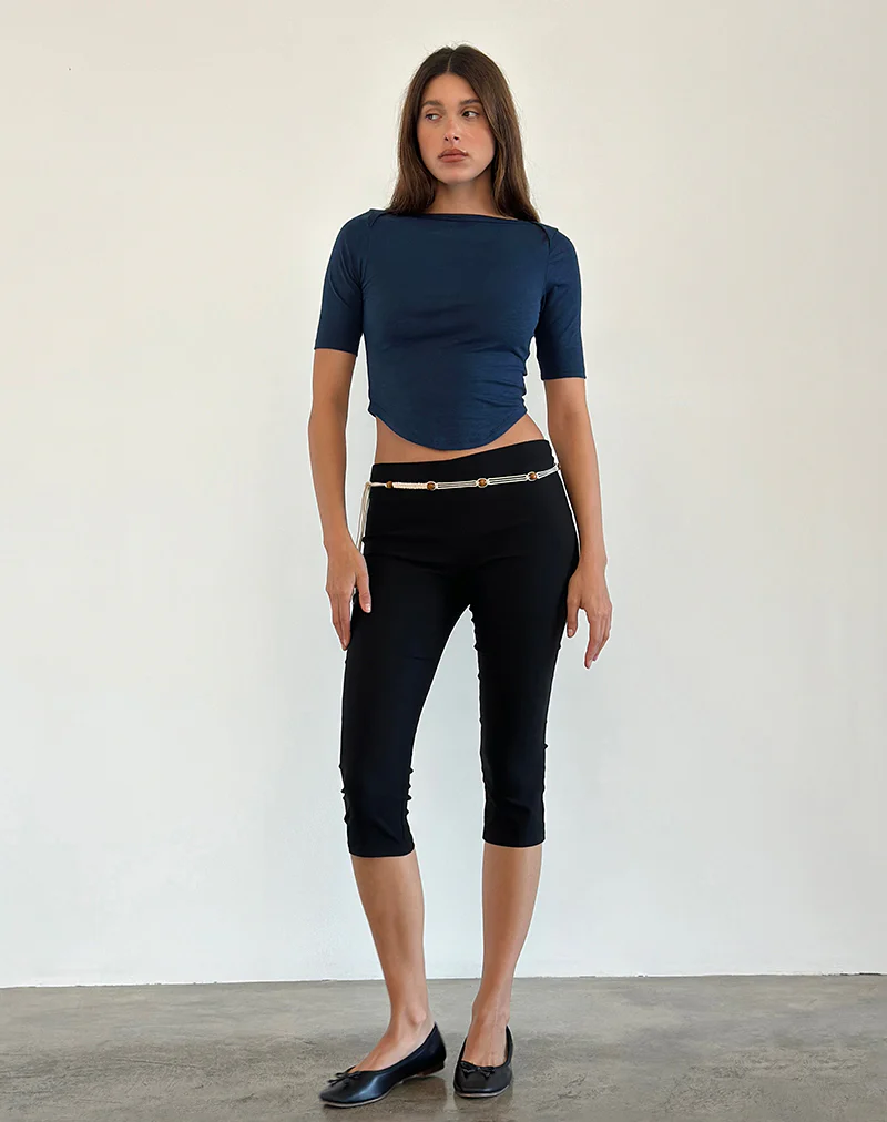 Ralda Curved Jersey Tee in Navy - Awmao