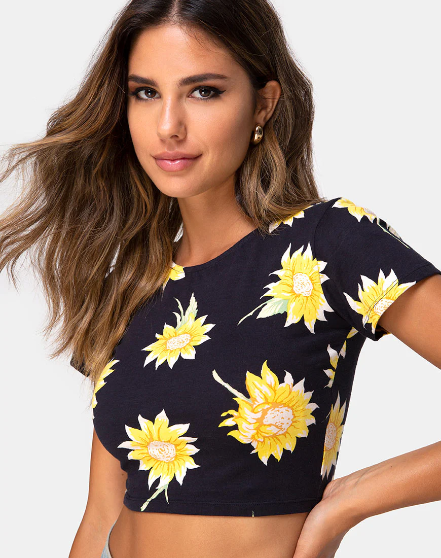 Tindy Crop Top in Sunny Days Black - Awmao