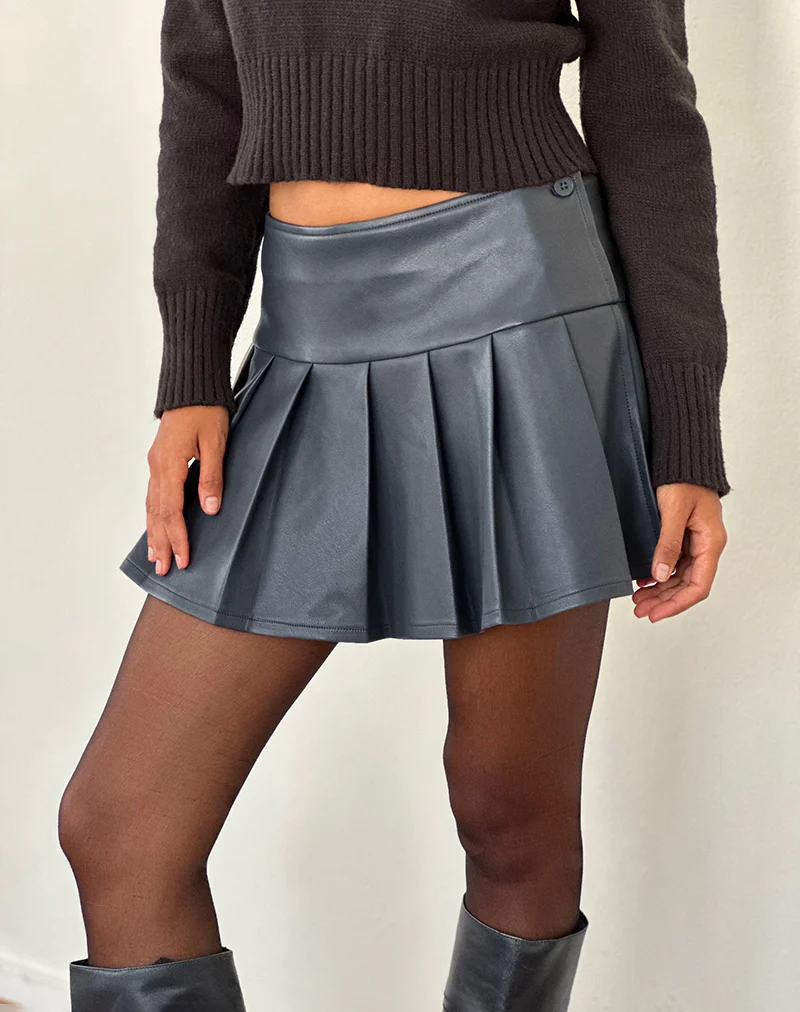 Casini Pleated Micro Skirt in PU Slate Grey - Awmao