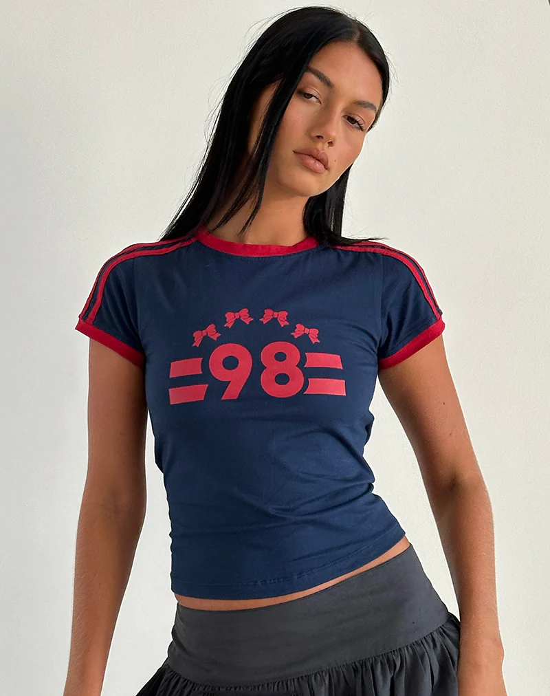 Salda Tee in Navy with Adrenaline Red Binding and '98' Emb - Awmao
