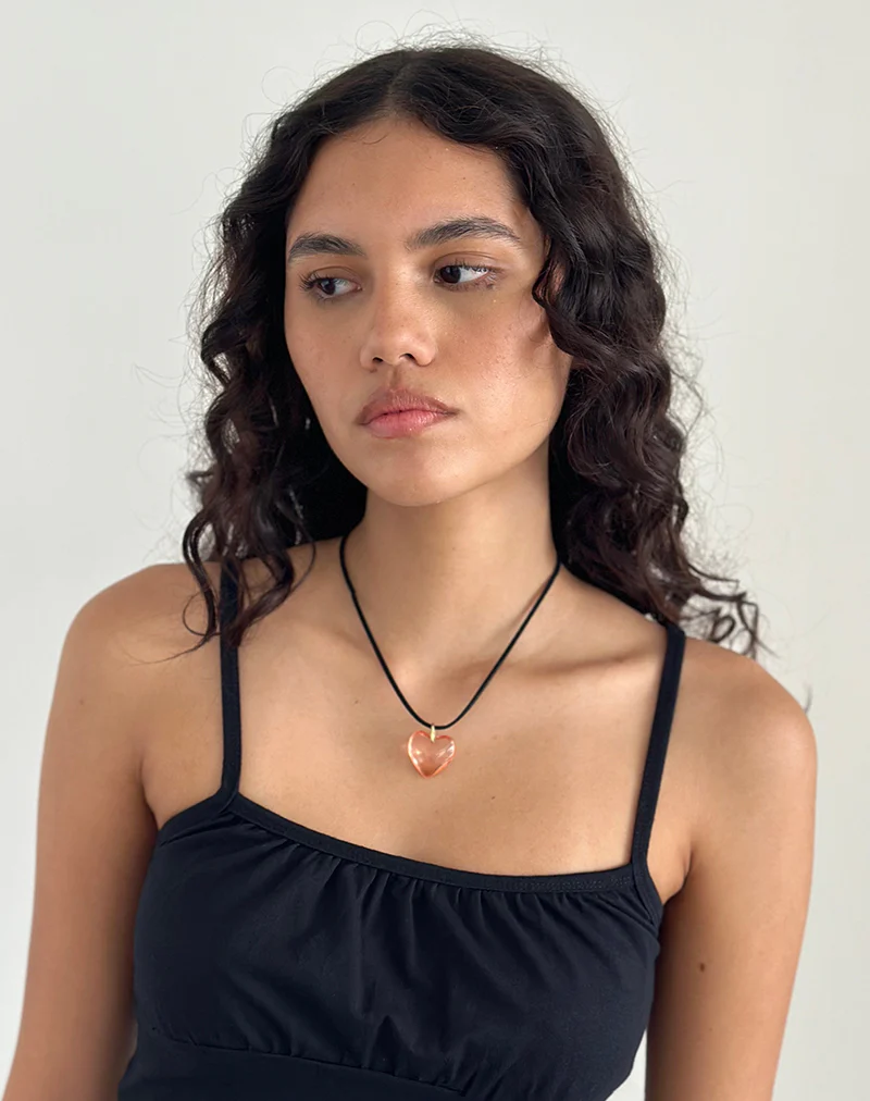 Mimi Pink Glass Heart Necklace - Awmao