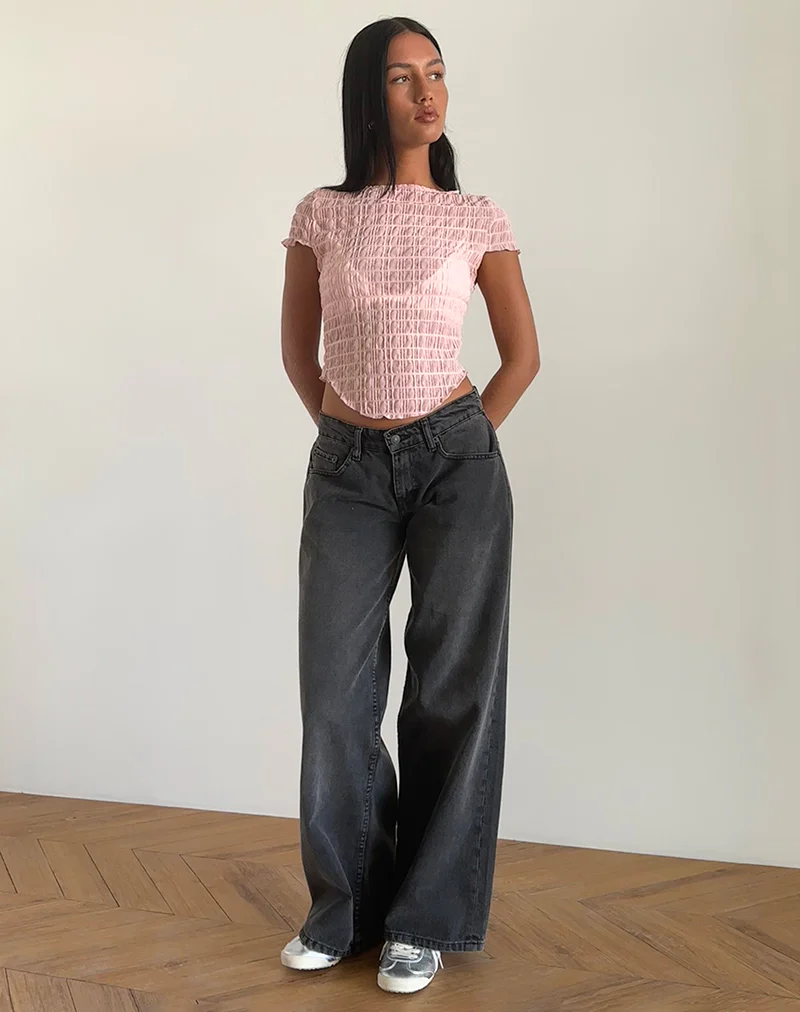Georgia Textured Mesh Top in Blush Pink - Awmao