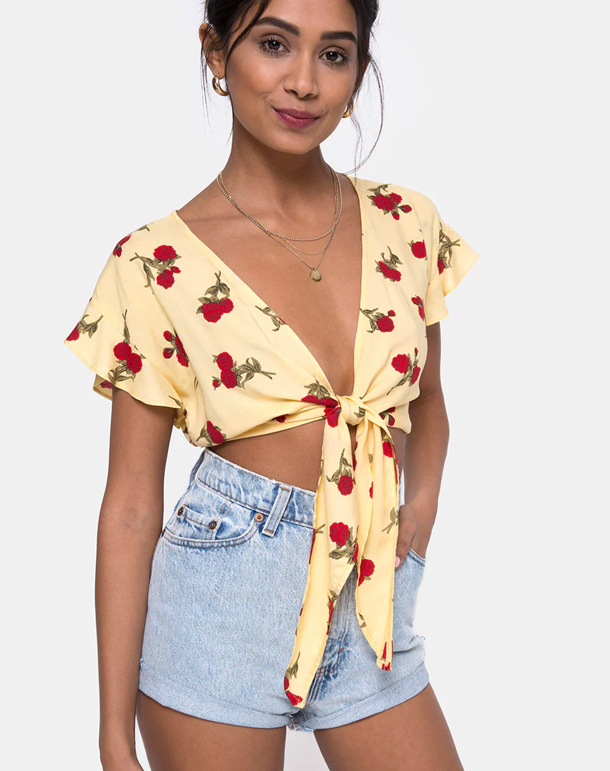 Shae Crop Top in Falling Rose Yellow - Awmao