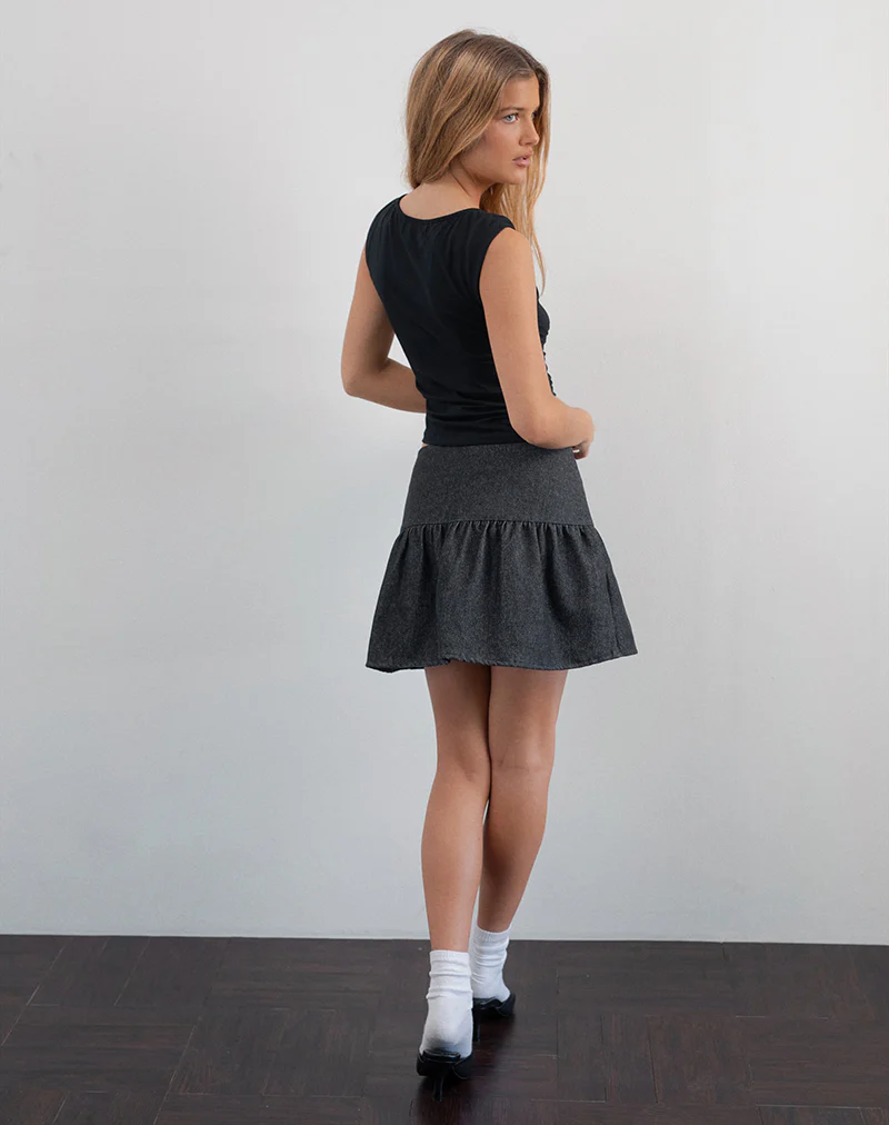 Raffita Mini Skirt in Black Denim Chambray - Awmao