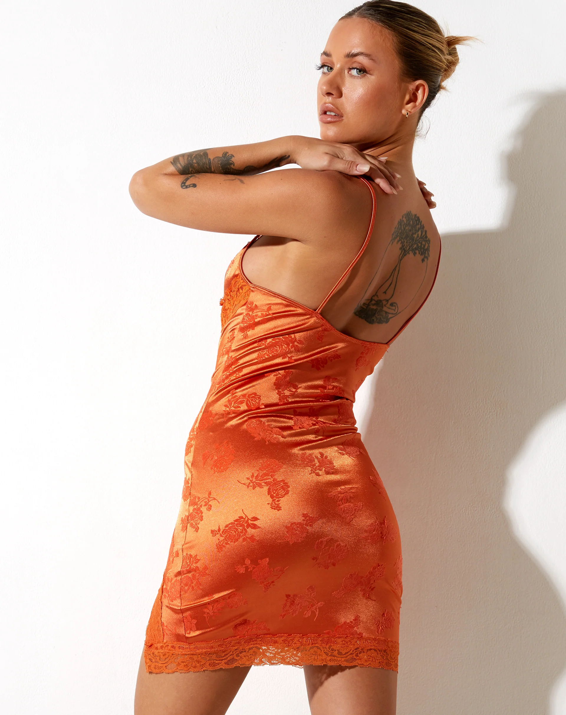 Coti Bodycon Dress in Rose Flock Tangerine - Awmao