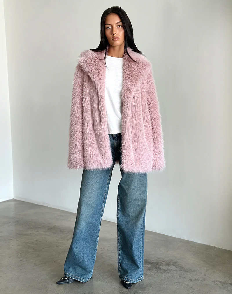 Lupita Jacket in Faux Fur Dusty Pink - Awmao