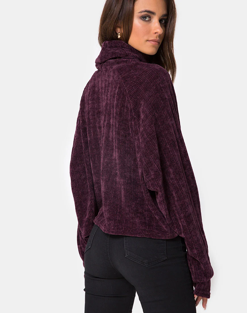 Evie Cropped Sweatshirt in Chenille Plum - Awmao