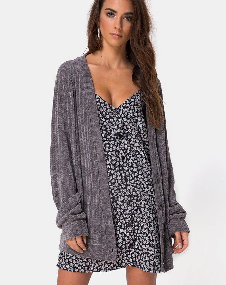 Boyfriend Cardigan in Chenille Grey - Awmao