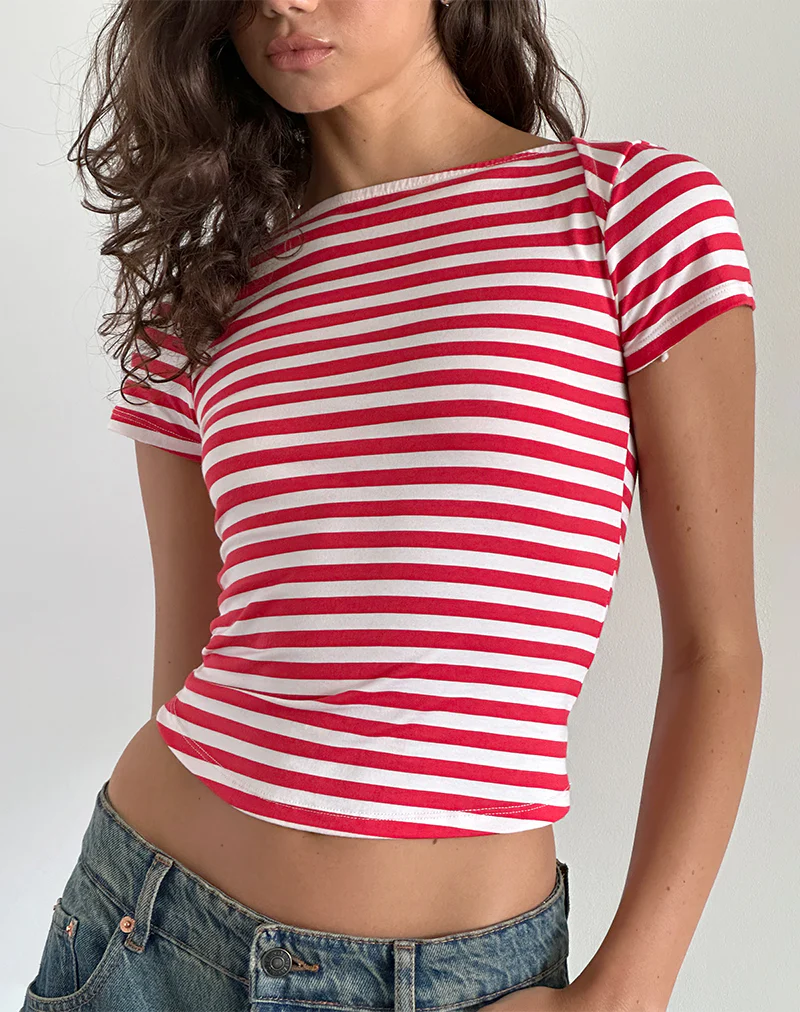 Ralina Top in Red and White Stripe - Awmao