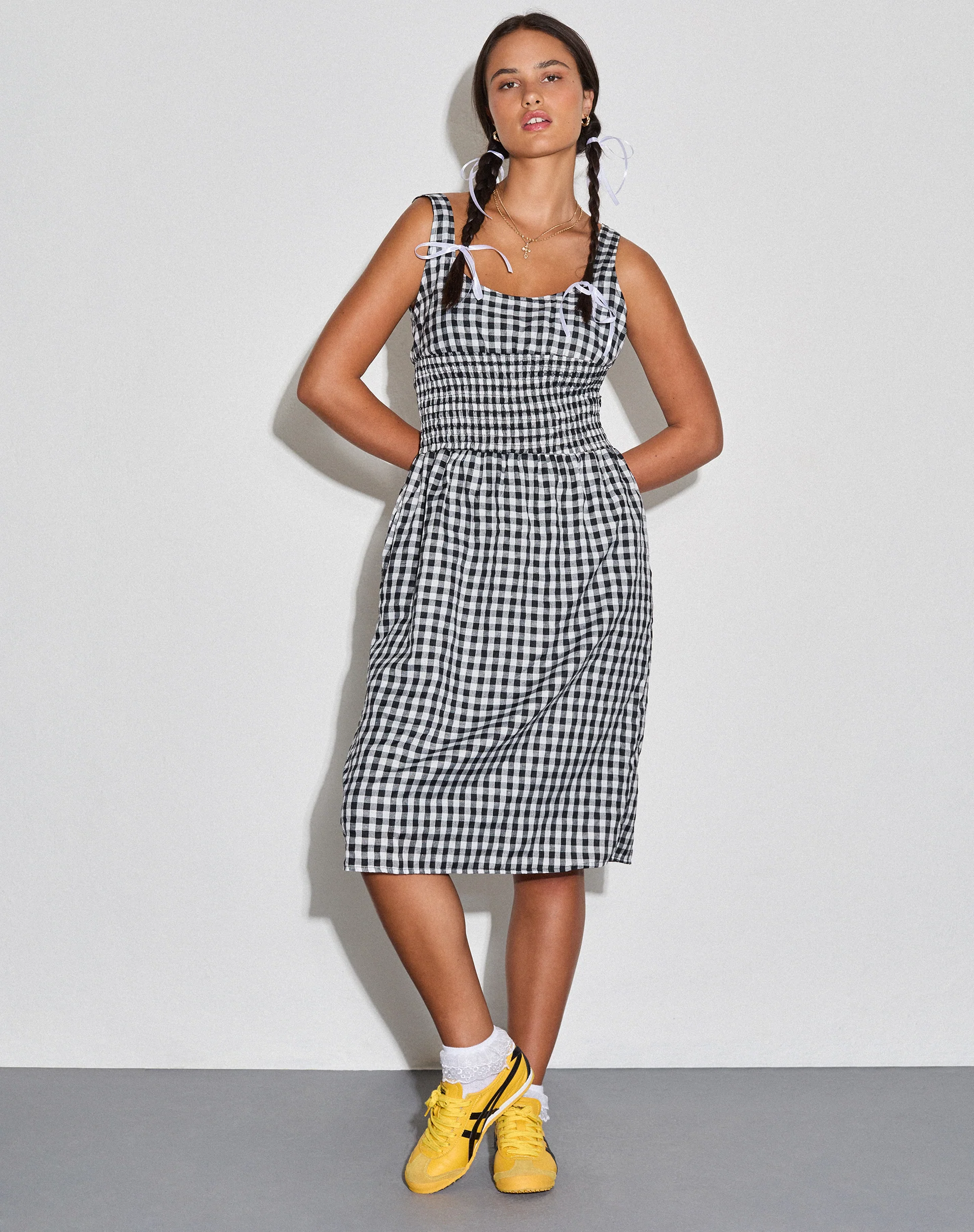 Ambrose Midi Dress in Black and White Gingham - Awmao
