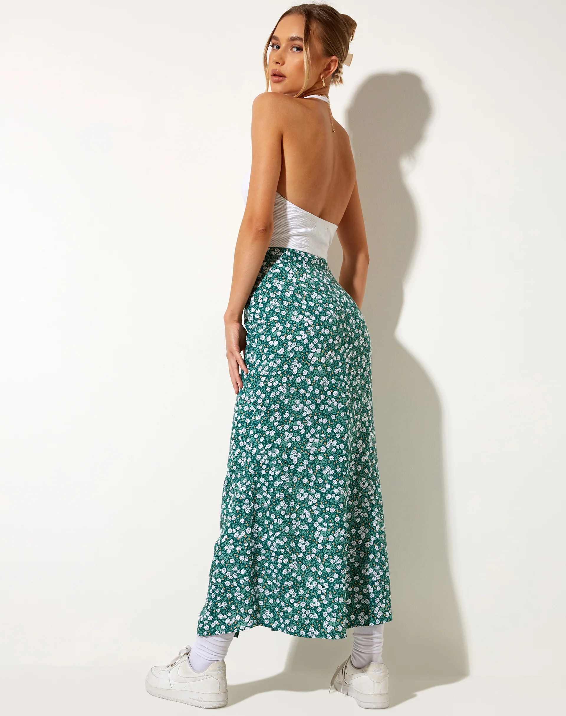Rima Midi Skirt in Floral Field Green - Awmao