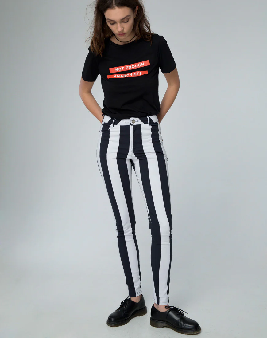 Jordan Jean in Motel Stripe Black and White - Awmao