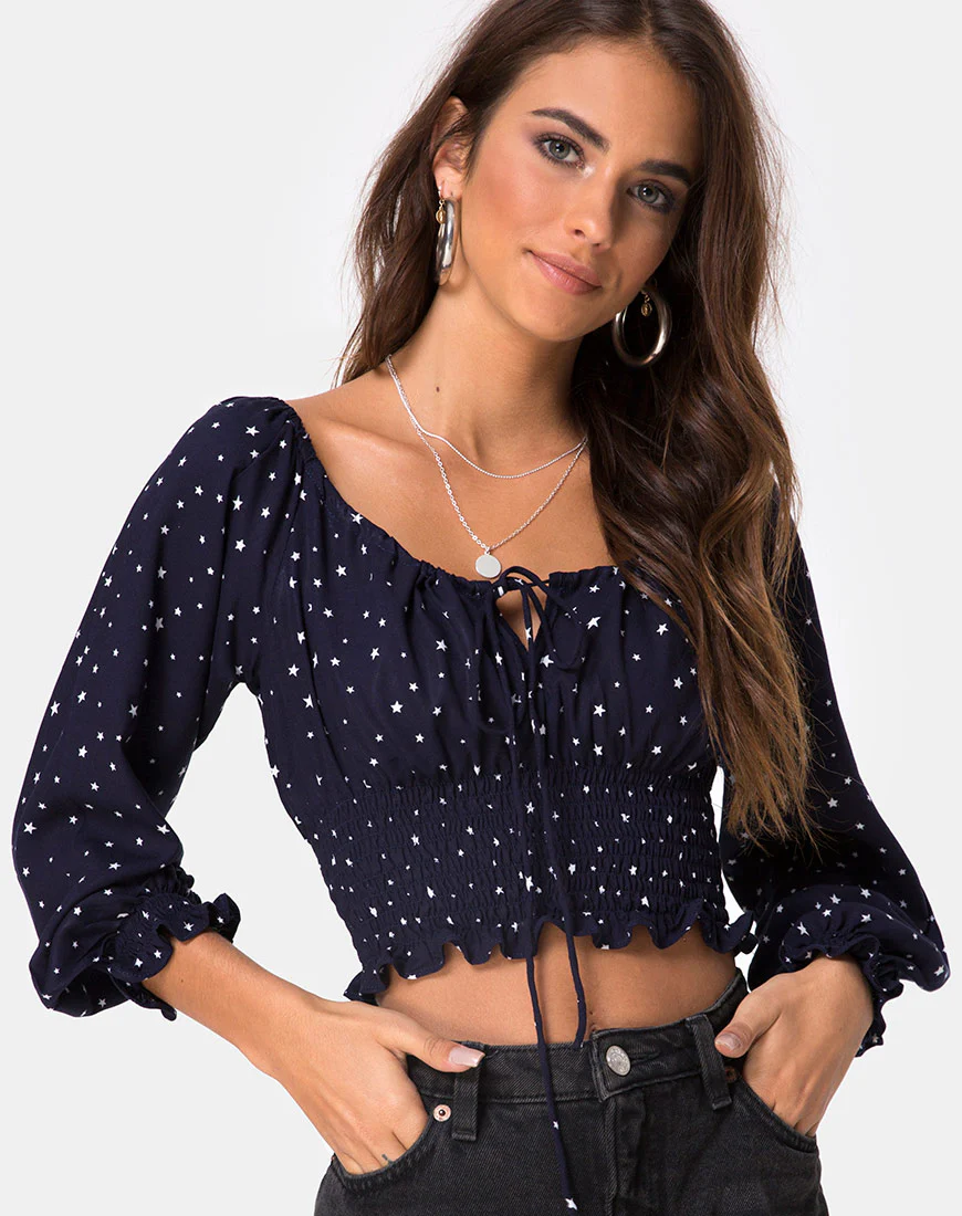 Lancer Crop Top in Stars Struck Navy - Awmao