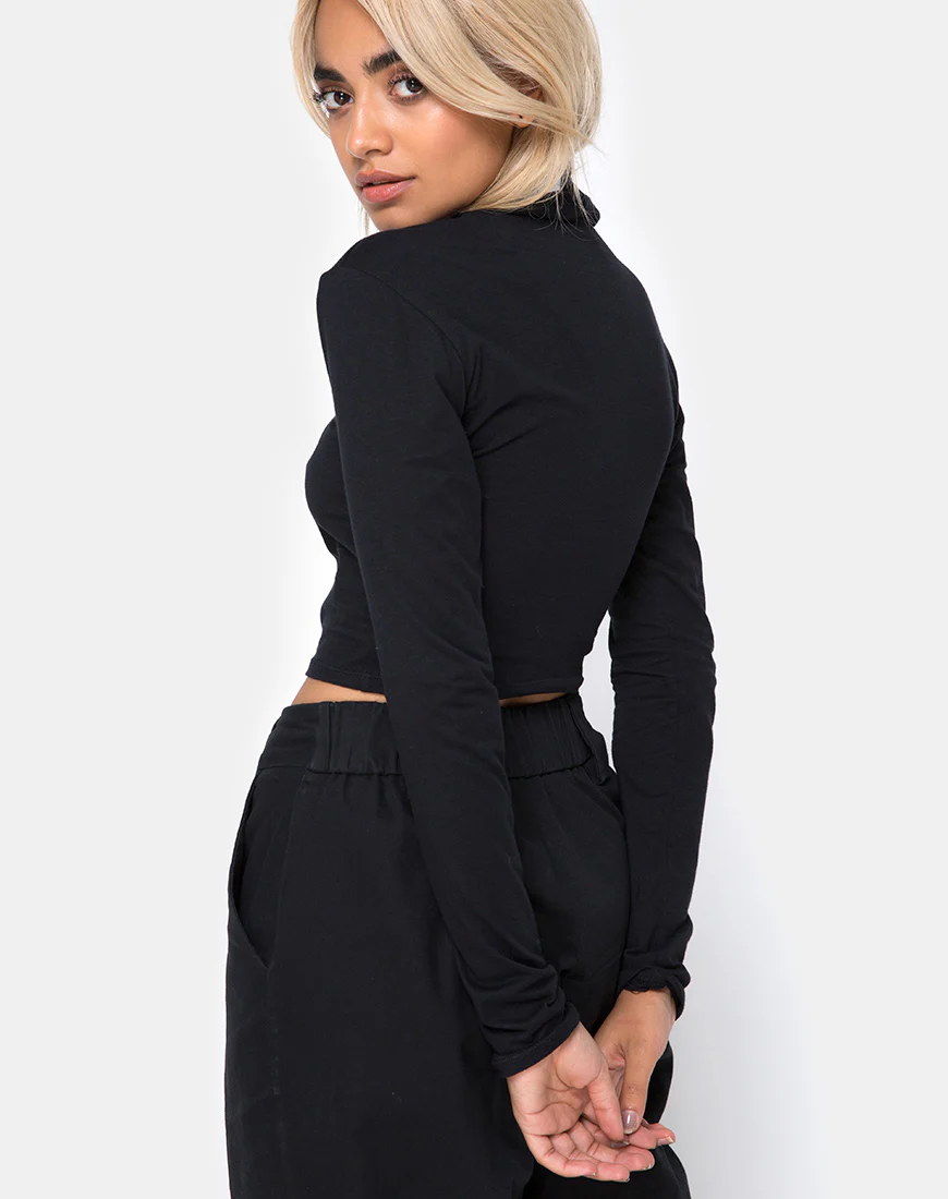 Rhala Crop Top in Tokyo Techno Black Embro - Awmao