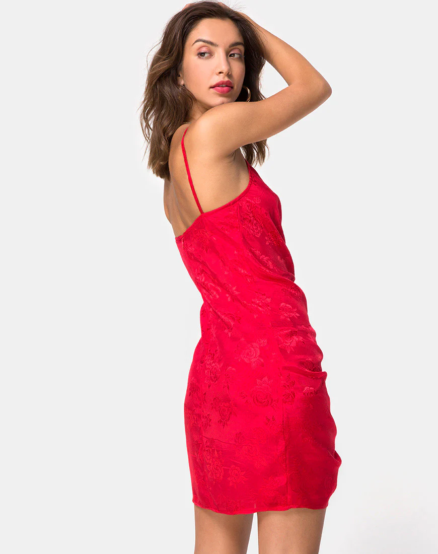 Panthus Dress in Satin Red - Awmao