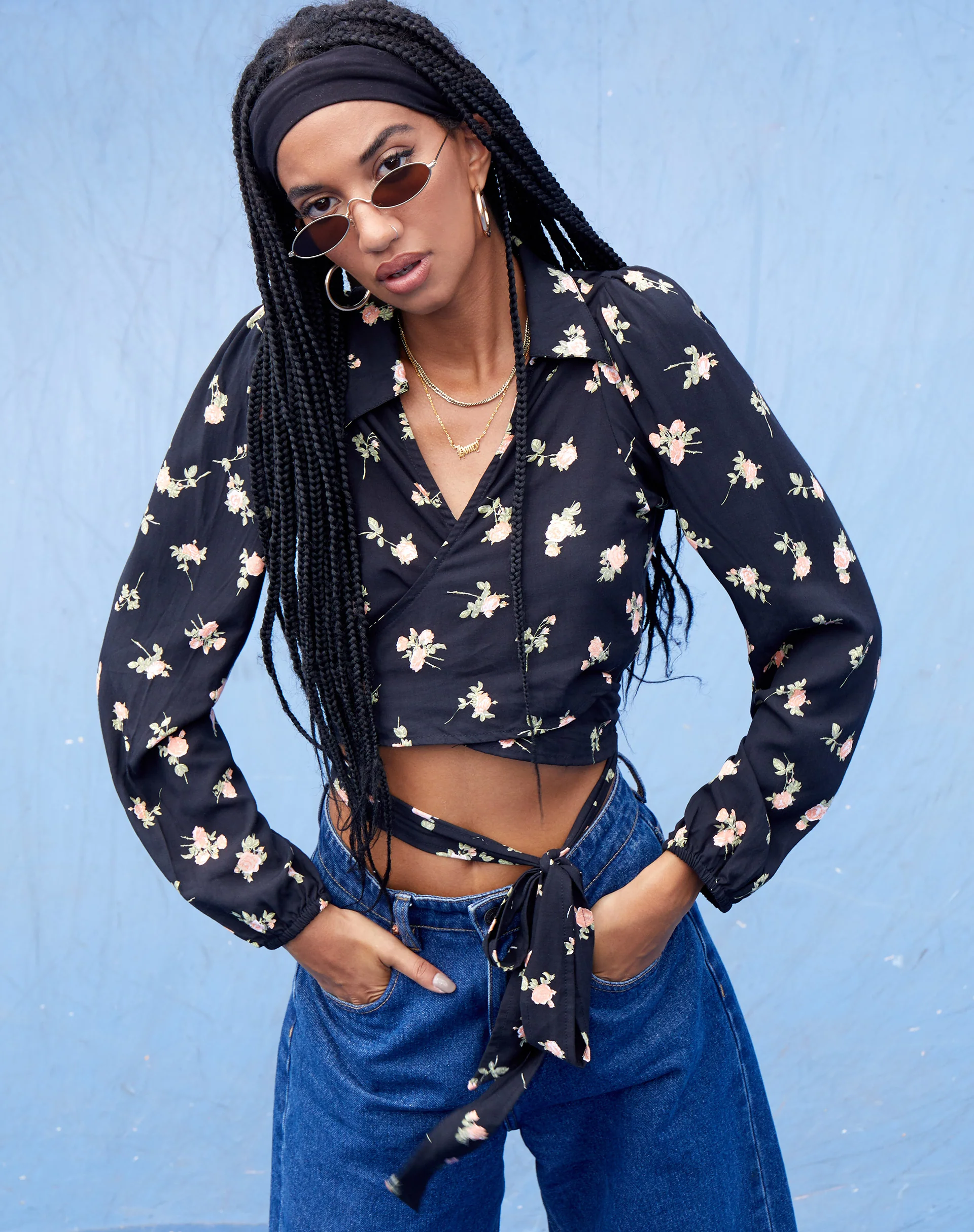 Briza Crop Top in Rose Garden Black - Awmao