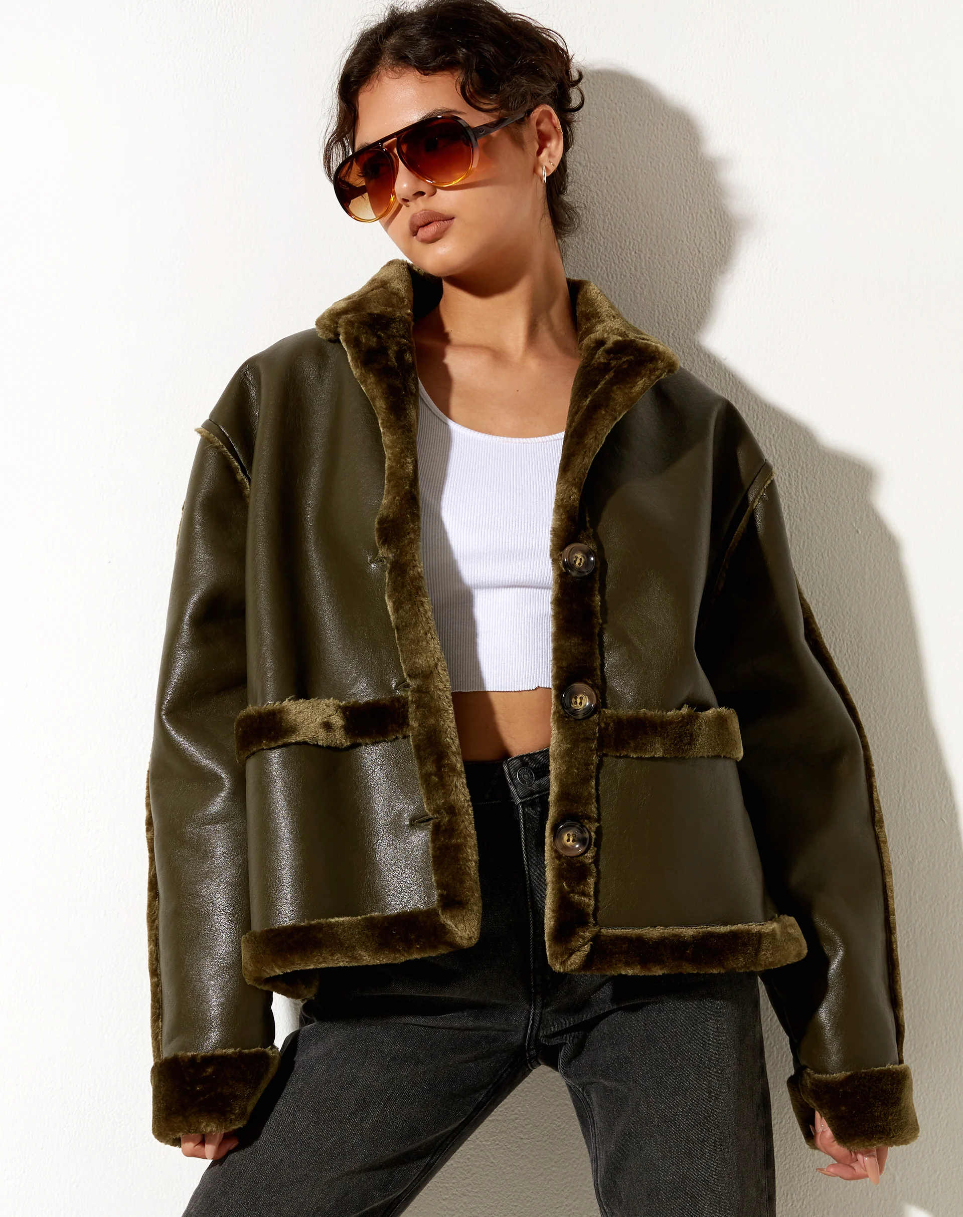 Dagna Jacket in PU Dark Olive - Awmao