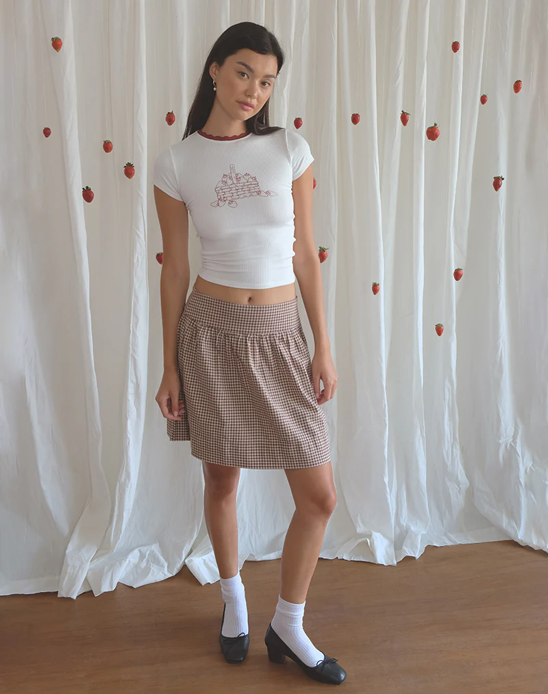 Adinda Midi Skirt in Mini Gingham Brown - Awmao