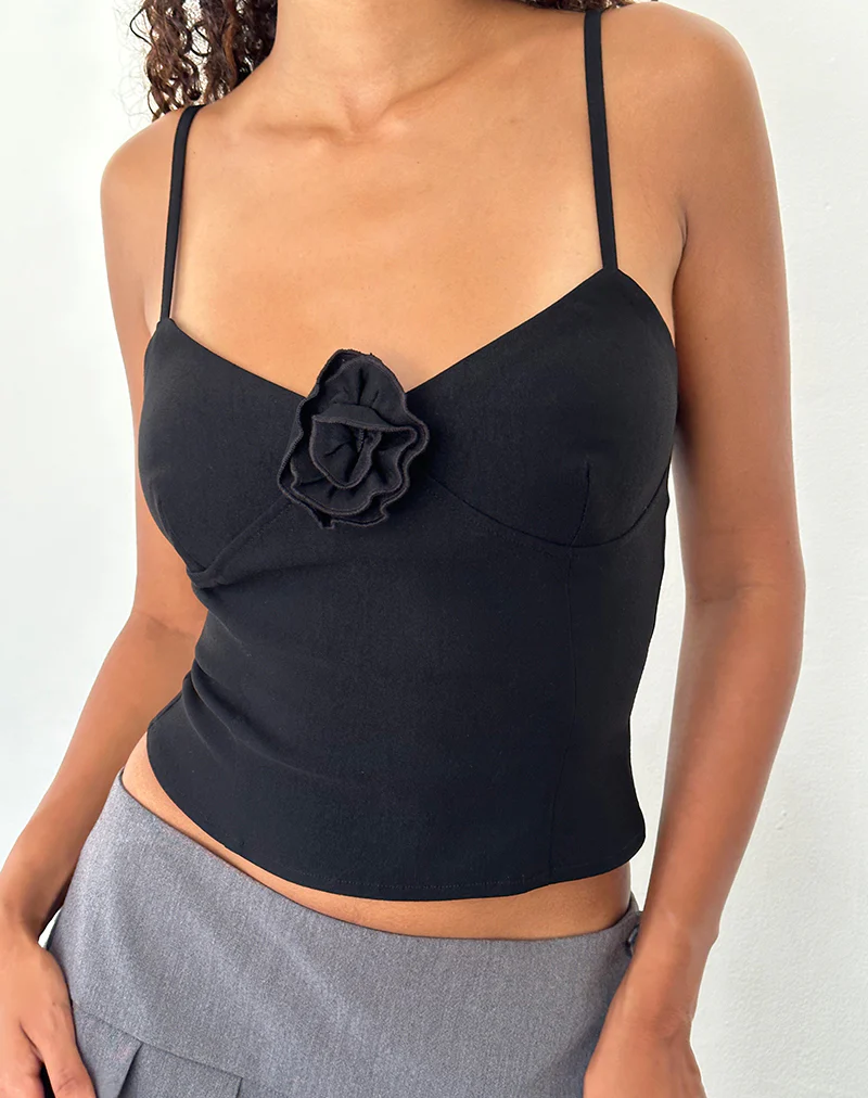 Indus Cami Top in Rosette Black - Awmao