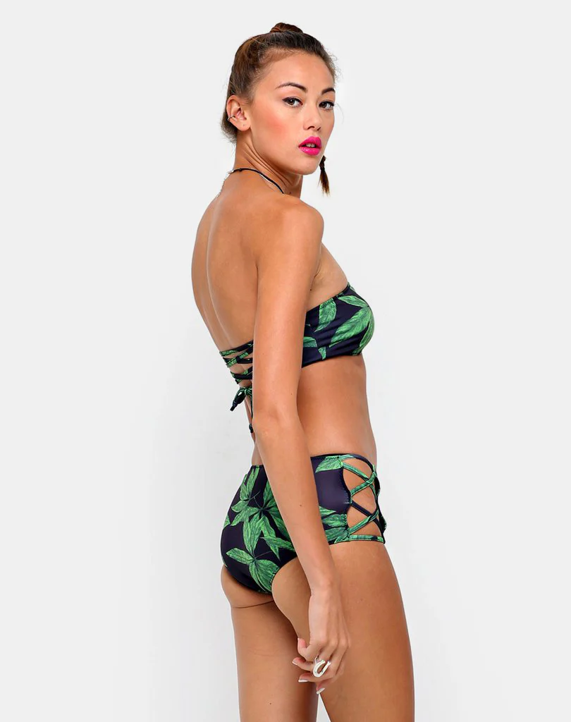 Sandrift Strapless Bikini Bottom in Palm Leaf Green - Awmao