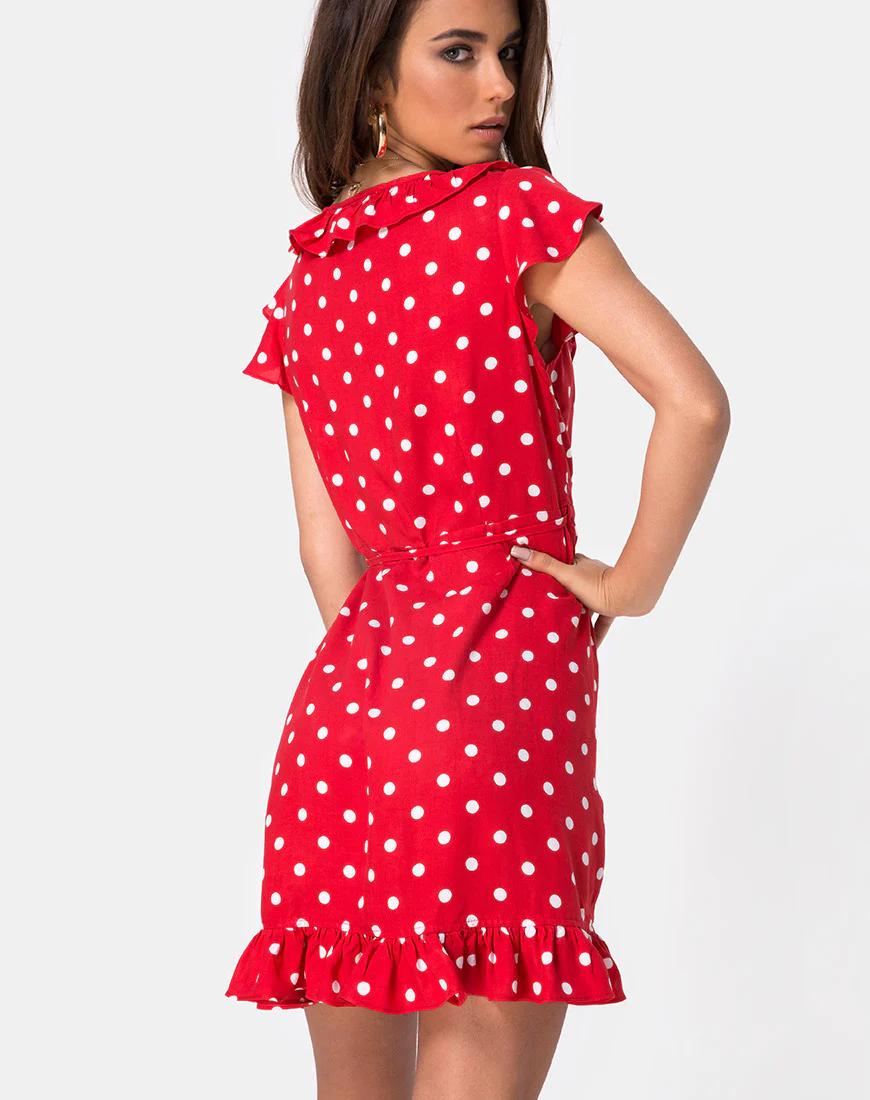 Rica Skater Dress in Medium Polka Red and White - Awmao