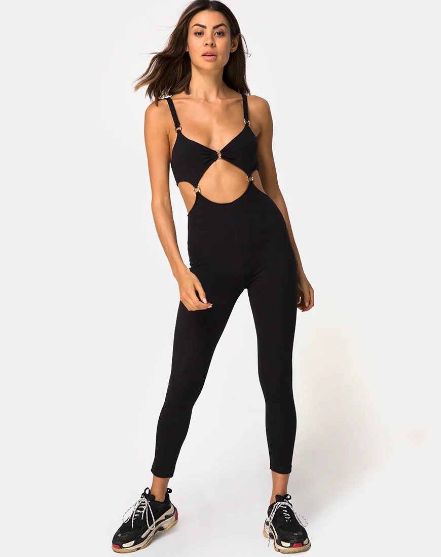 Jasola Cutout Unitard in Black - Awmao
