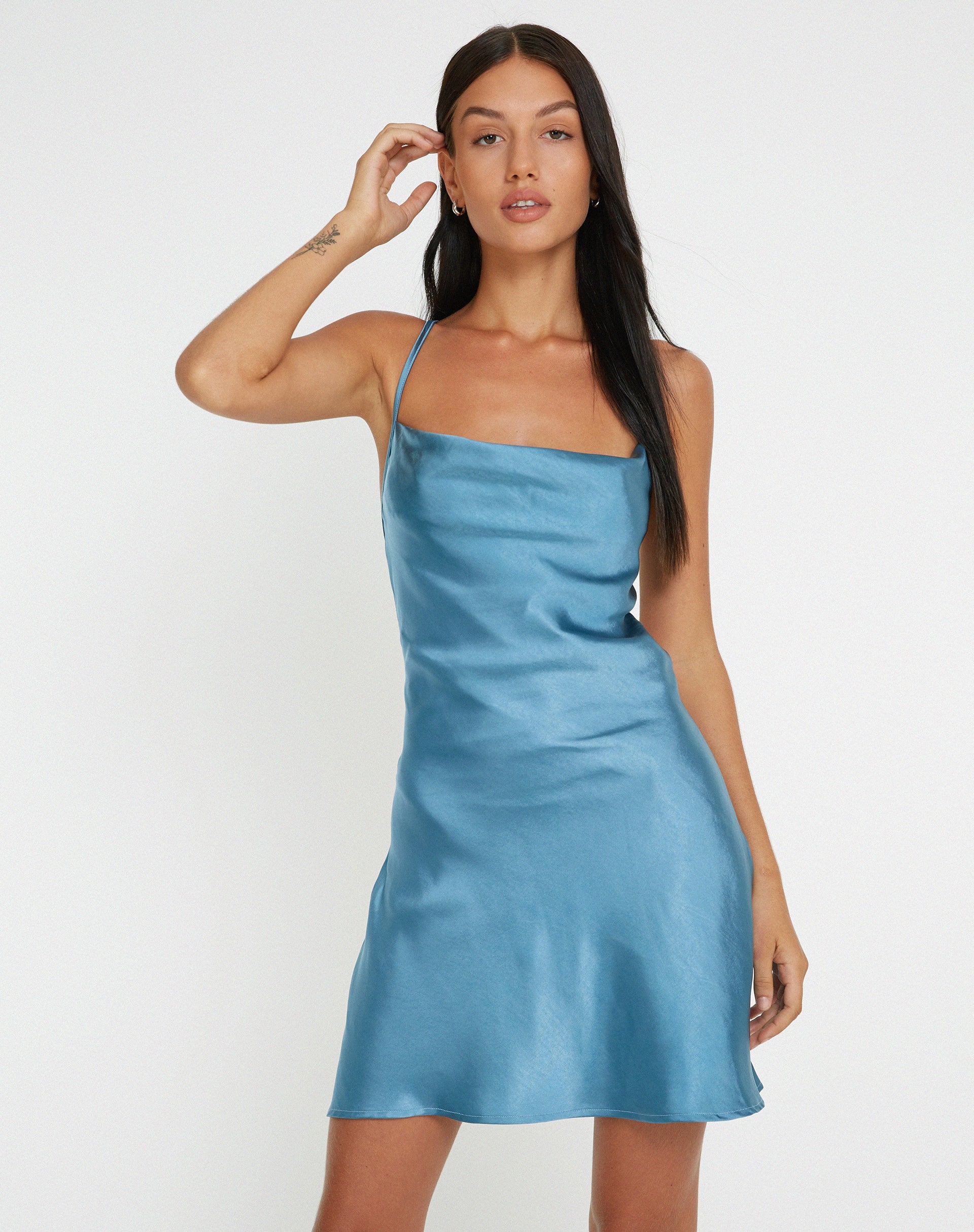 Zenita Mini Dress in Satin Slate - Awmao