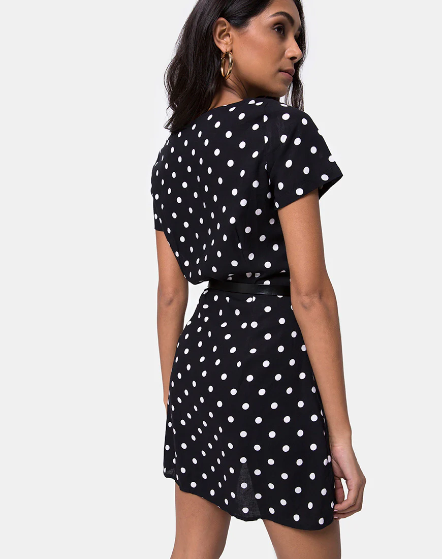 Zavacca Tea Dress in Medium Polka Black and White - Awmao