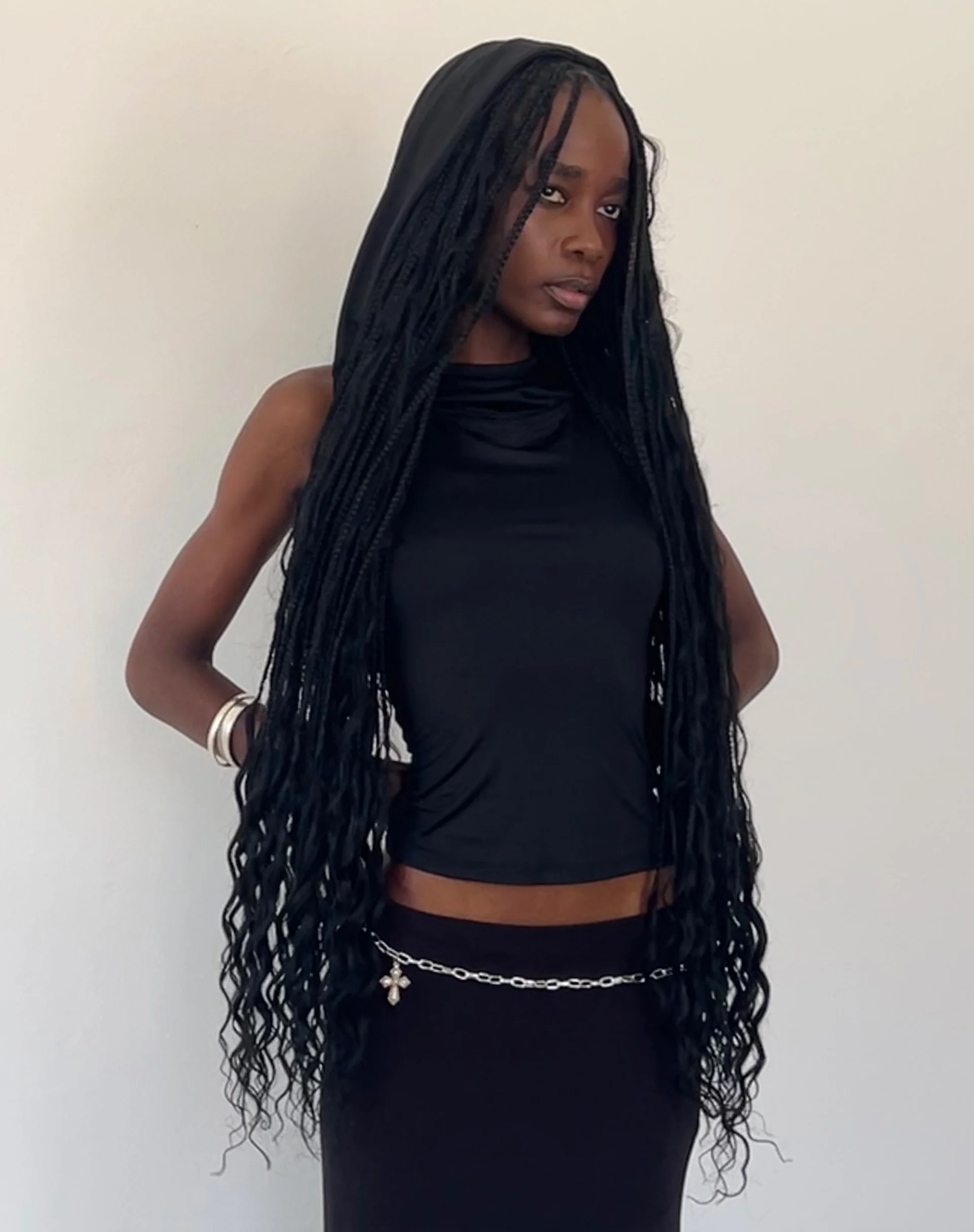 Tapia Hooded Tank Top in Black Slinky - Awmao