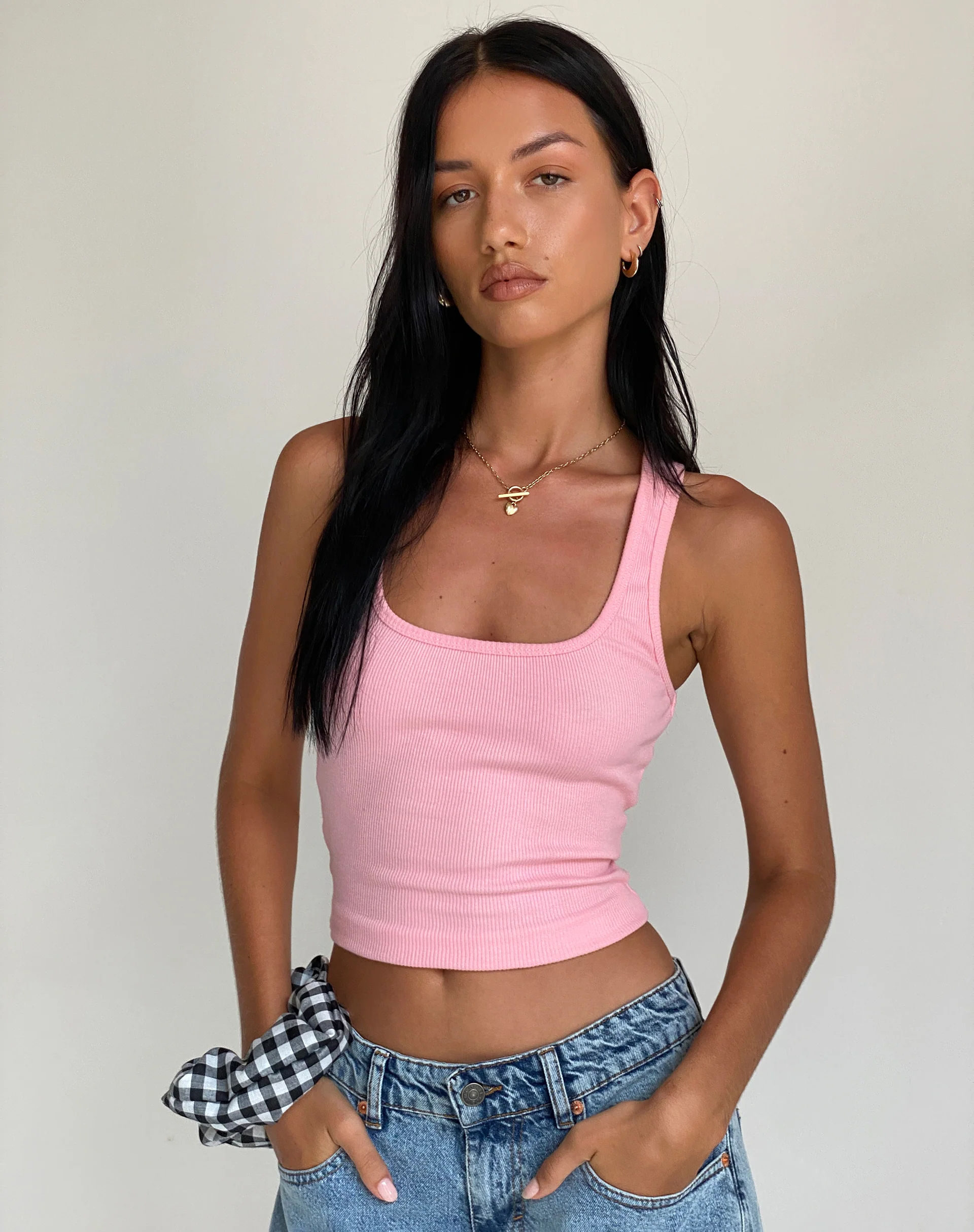 Roxe Ribbed Vest Top in Ballet Pink - Awmao